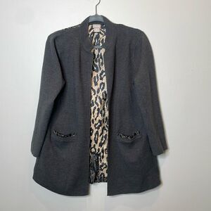 Chico's Petite Woven Back Animal Print Cardigan Sweater Size MP